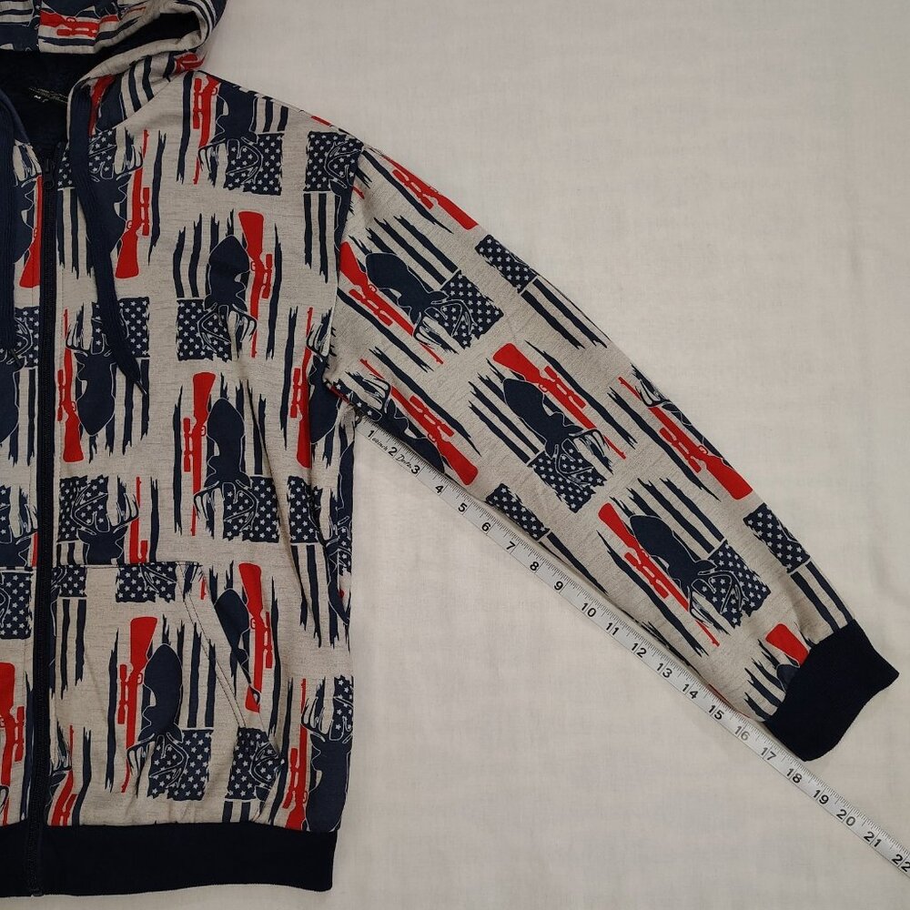 Canyon Creek Hooded Sweatshirt Sz Medium Deer Huning American Flag Sherpa Lining - Picture 11 of 16